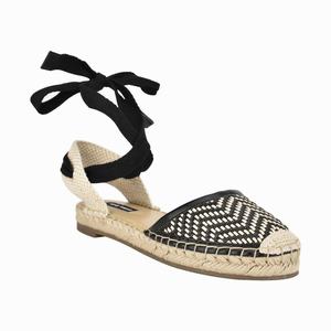 Nine West Mage Ankle Wrap Flat Sandals - Black/White - Ireland (QO7639851)